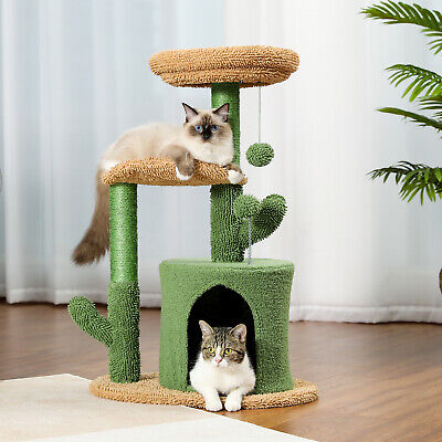 PAWZ Road 32'' Cat Tree Cactus Cat Tower with Sisal Covered Scratching Post Beds