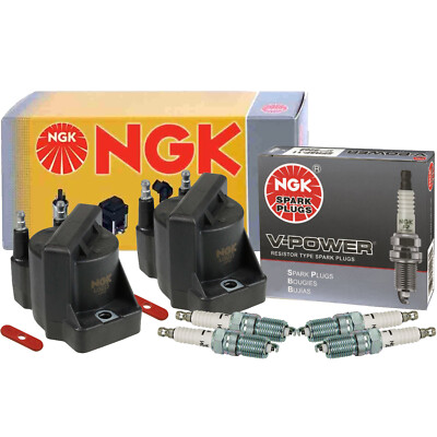 NGK DIS 2 Ignition Coil & 4 V-Power Spark Plugs Kit For Chevy GMC Pontiac 2.2 L4