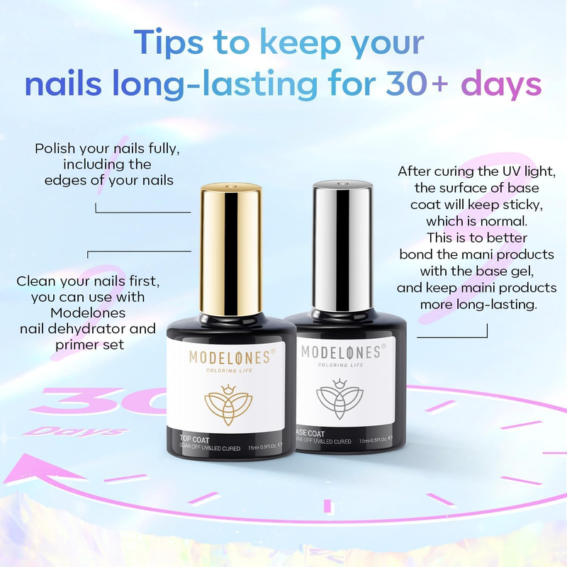 15ML Gel Base and Top Coat for Gel Nail Polish, Top Coat Gel Polish Set, Soak Of