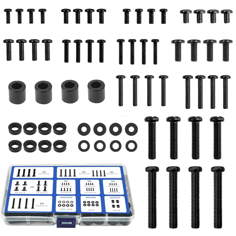 Universal TV Wall Mount Screws Hardware Bolt Kit, Includes M4, M5, M6, M8, Space