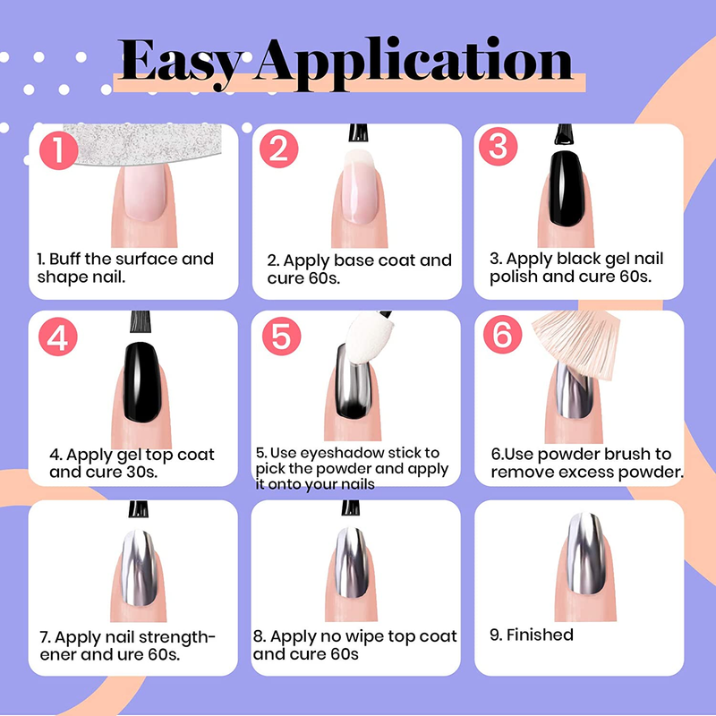 Beetles Chrome Nail Powder Kit Black White Colors Gel Polish Mirror Effect Holog