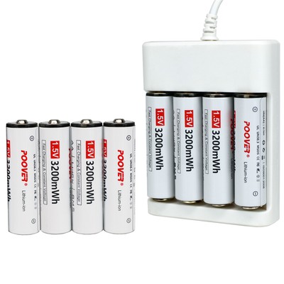 Lithium AA Battery 8Pcs Rechargeable 3200mWh LR6 1,5v Li-ion AA Charger kit