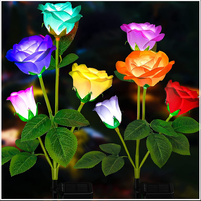 Solar Garden Lights Newest Version Solar Lights Outdoor 7-Color Changing Rose