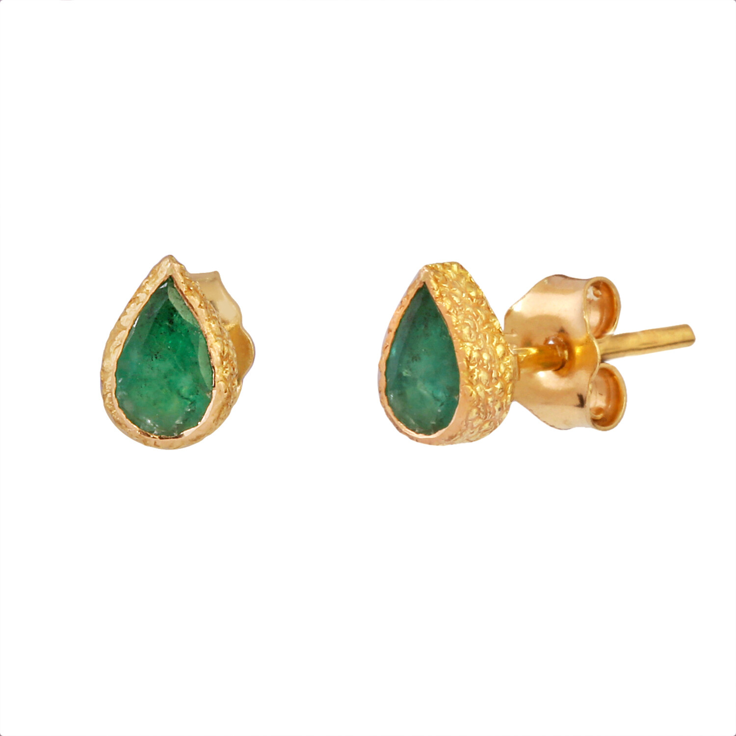 Pre-owned Handmade Stud Fine Birthday Earrings 18k Yellow Gold Natural Emerald Gemstone