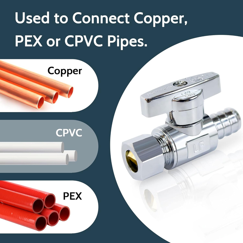 Straight Stop Valve 10 Pack, 1/2" Pex x 3/8" OD Compression Shut Off Valve with