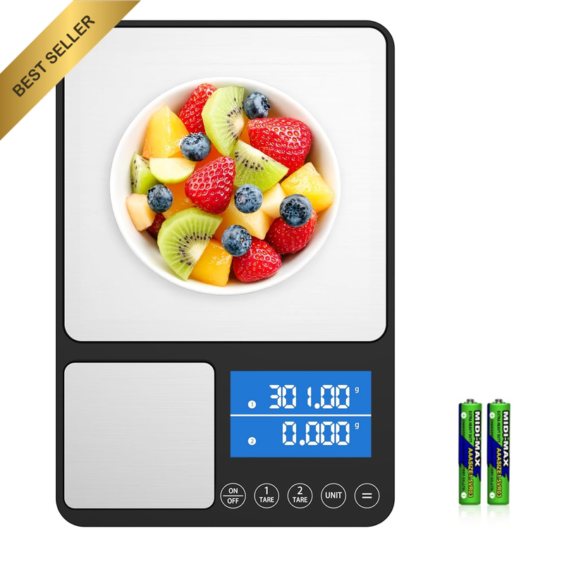 Dual Platform Kitchen Scales Digital, [500G-15Kg]  Small Stainless Steel Food We