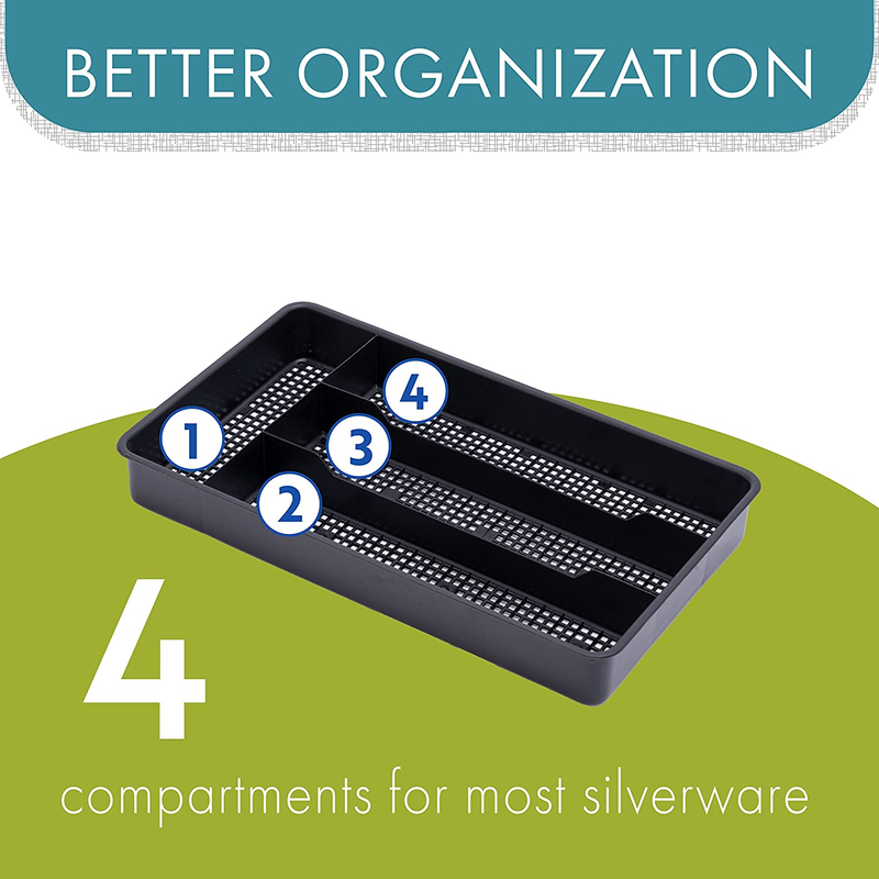 Small Silverware Utensil Cutlery Organizer Holder Tray for Narrow Drawers Black