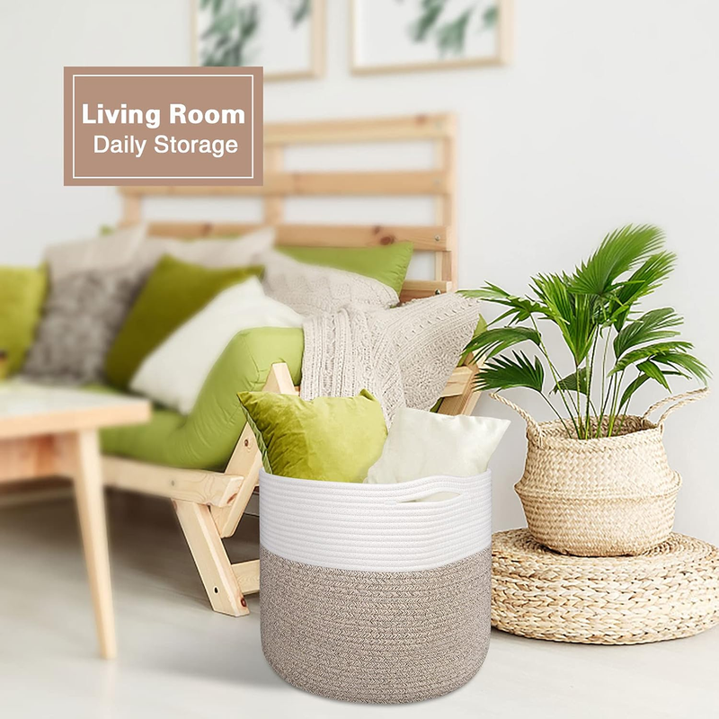 Large Woven Basket 15.8x13.8in, Cotton Rope Baskets living room, Laundry Basket,