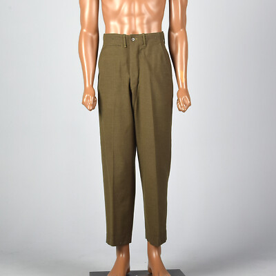パンツ marka wool slacks olive S 29x28 1940s Mens Pants Military Olive Green Button Fly