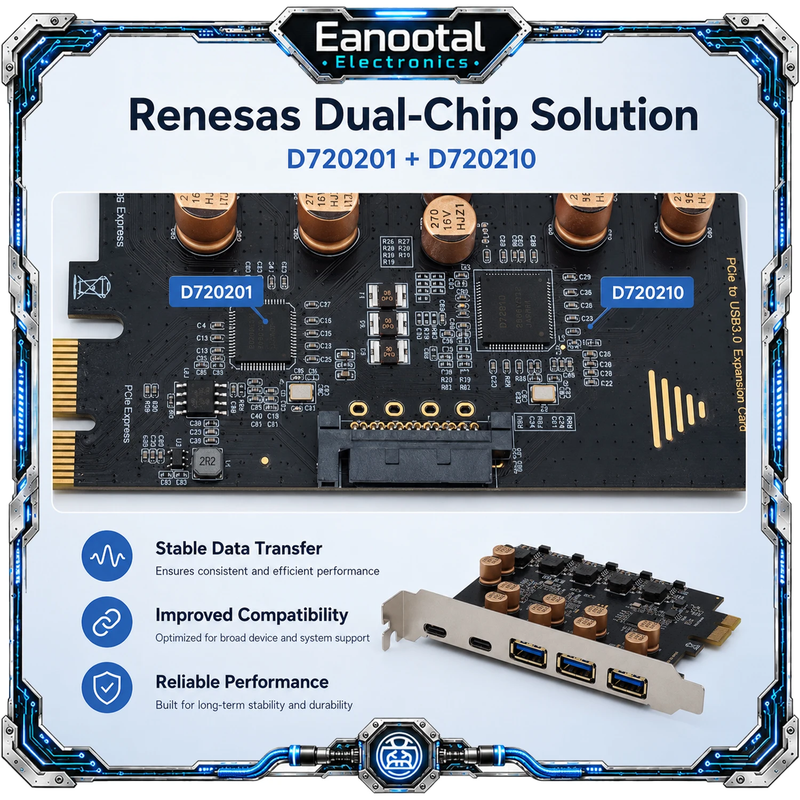 PCIe x1 USB 3.0 Expansion Card with 3 USB-A and 2 USB-C Ports for Desktop Comput