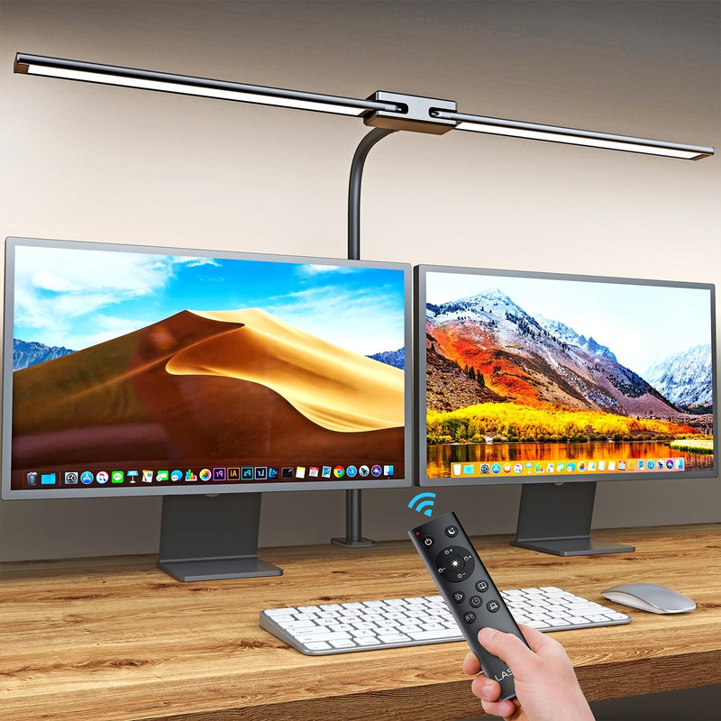 LED Desk Lamp with Remote Control ＆ 32.5" Wide Double Head, Architect Desk Lamp