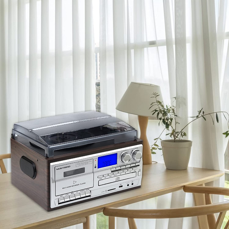 Record Player 9 in 1 3 Speed Bluetooth Vintage Turntable CD Cassette Vinyl Playe