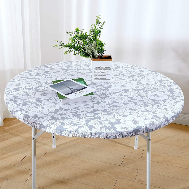Round Tablecloth, Fitted round Plastic Vinyl Table Cloths wi
