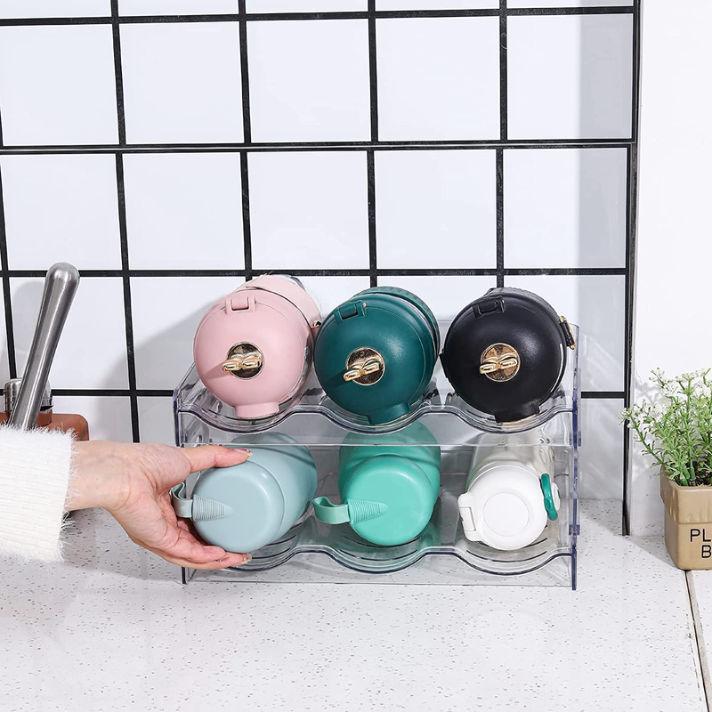 Water Bottle Organizer for Cabinet 2 Pack Plastic Clear Stackable Bottle Holder