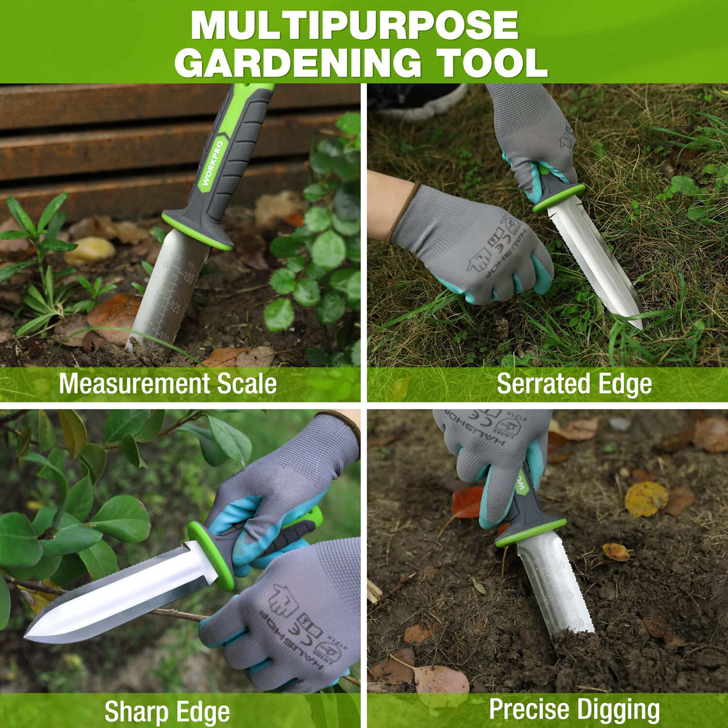 WORKPRO Hori Hori Garden Knife Weeding Digging Tool 7" Stainless Blade w/ Sheath