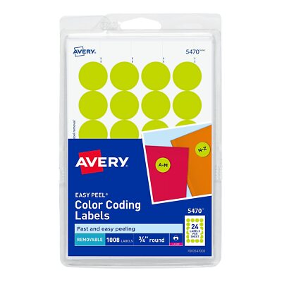 Avery Printable Removable Color-Coding Labels 3/4'' dia Neon Yellow 1008/Pack