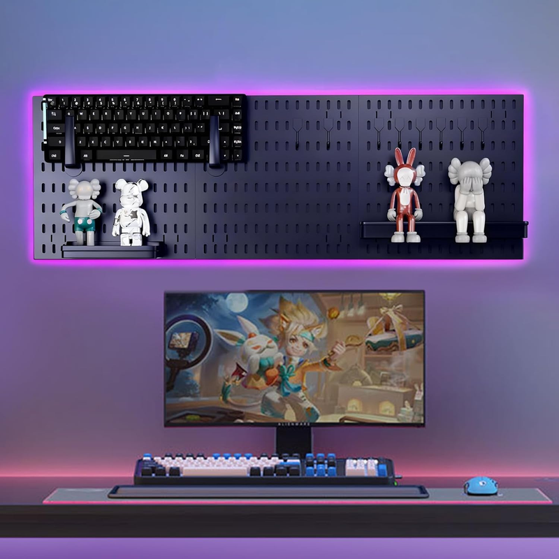 Pegboard Wall Organizer Kit – 3 Modular Black Panels with 17 Accessories for Gam