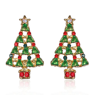 Christmas Tree Crystal Zircon Earrings Ear Stud Drop Dangle Women Party Jewelry