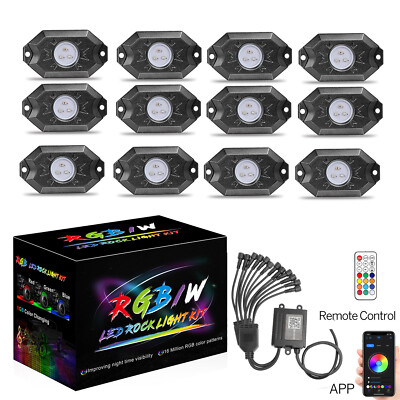 12Pcs RGB LED Rock Light Wireless Bluetooth Music Offroad Truck UTV Multi-color