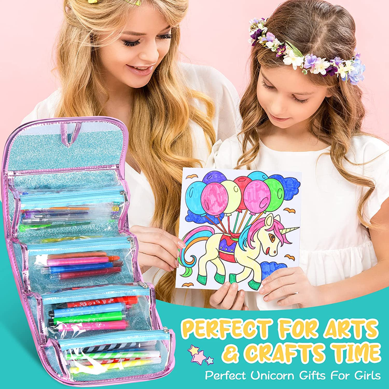 Unicorns Gifts for Girls 5 6 7 8 Year Old, Coloring Markers Set with Unicorn Pen
