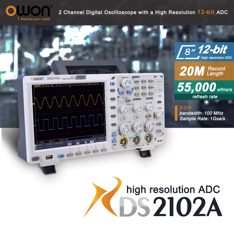 XDS2102A Digital Oscilloscope 100MHz 1GS/s 2 Channels+1External 20M Record Lengt