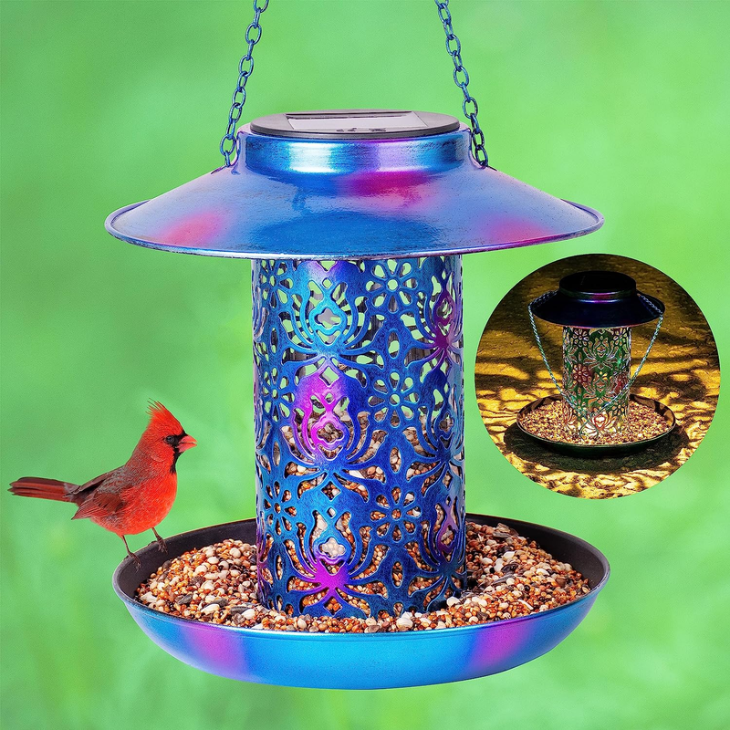 Solar Bird Feeder Outdoors Hanging Metal Waterproof Garden Lantern Yard Light
