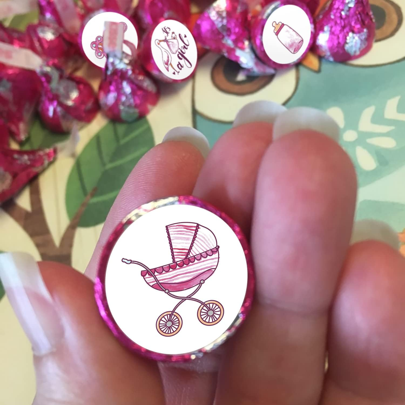 180 It's a Girl Baby Shower Kisses Candy Stickers, Pink Chocolate Drops Labels,