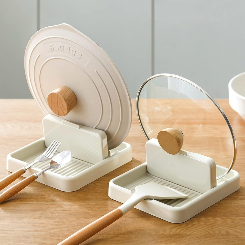 2Pcs Spoon Rest with Lid Holder for Stove Top, Spoon Holder for Kitchen Counter