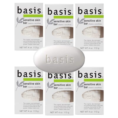 Basis Sensitive Skin Bar Soap for Body, Hands and Face, Unscented Soap