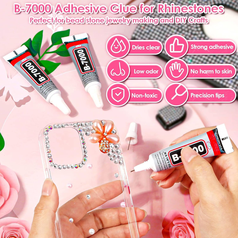 B7000 Jewelry Bead Glue with Rhinestones for Crafts,  2100Pcs Round Flat Back Ge