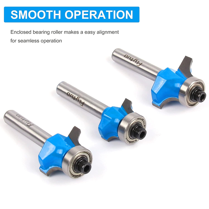 3Pcs Roundover Router Bit Set - 1/4" Shank, Corner Rounding Edge-Forming Beading