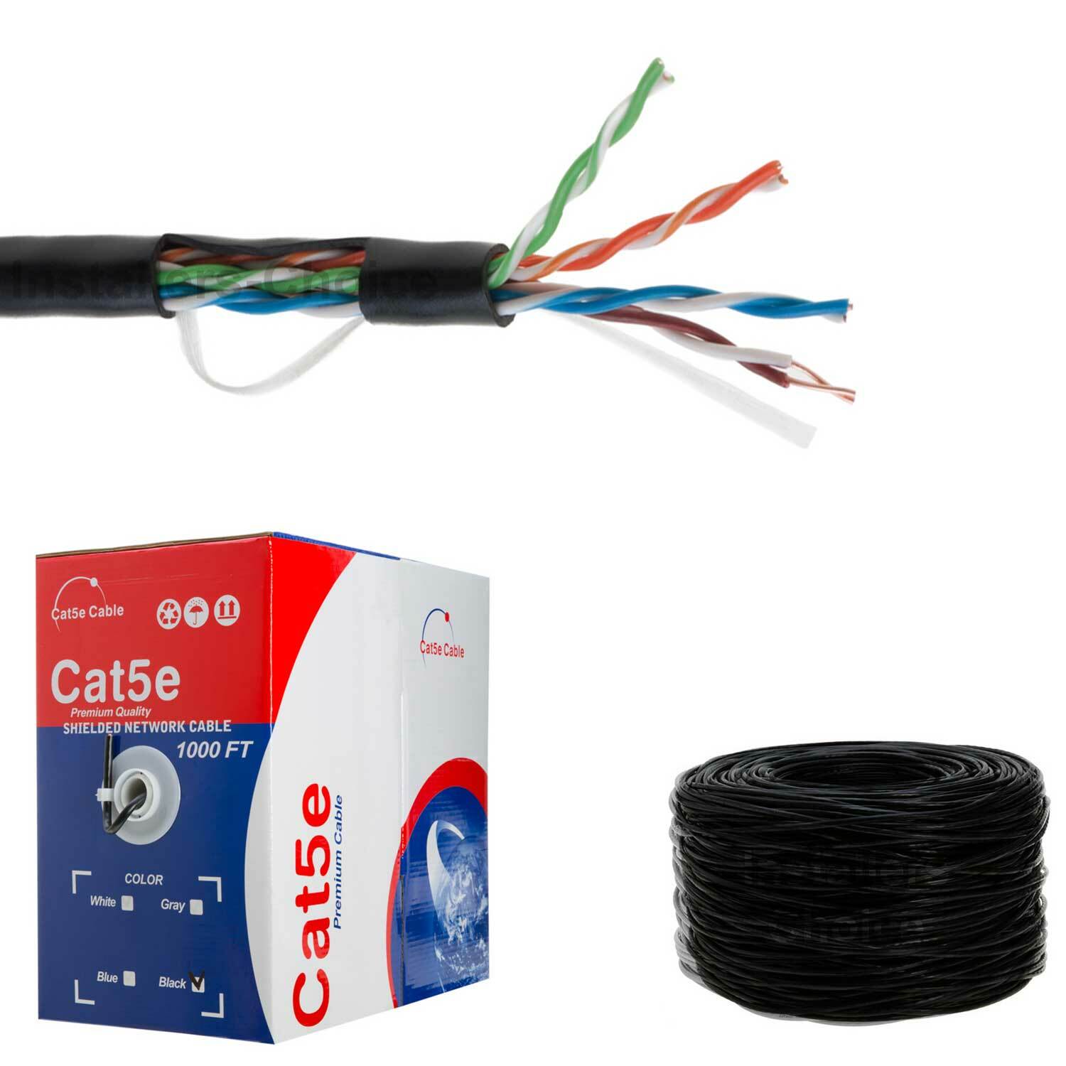 1000Ft CAT5E Waterproof Outdoor Cable Direct Burial UTP Solid LAN Network 24 AWG