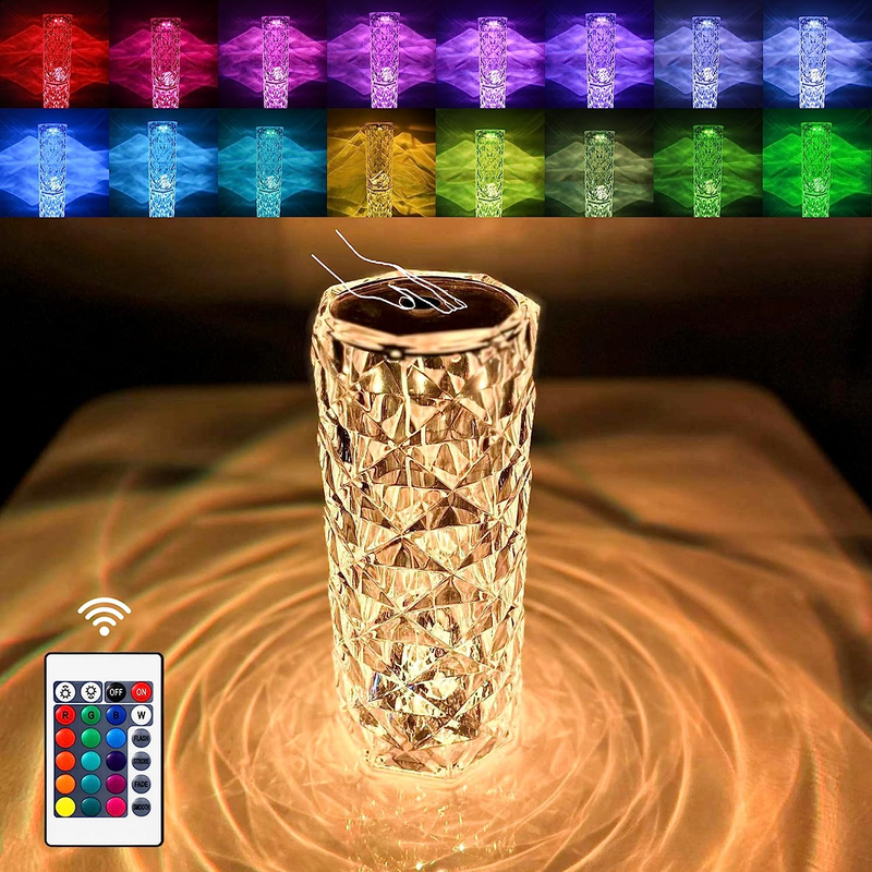 Crystal Touch Control Rose Lamp - 16 Color Dimmable LED Desk Lamp Light, Battery