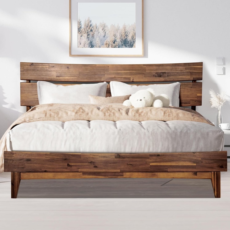 With Headboard, Solid Wood Platform Bed With Wood