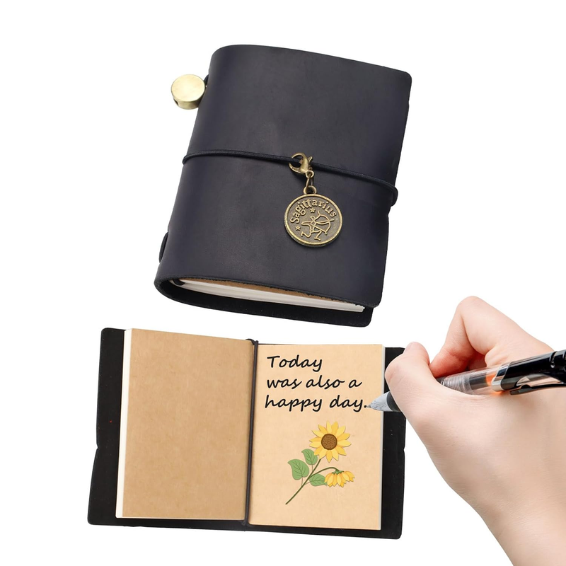 Small Pocket Leather Bound Journal Notepad, 2.6'' X 3.3''/6.8 X 8.5 CM Mini Refi