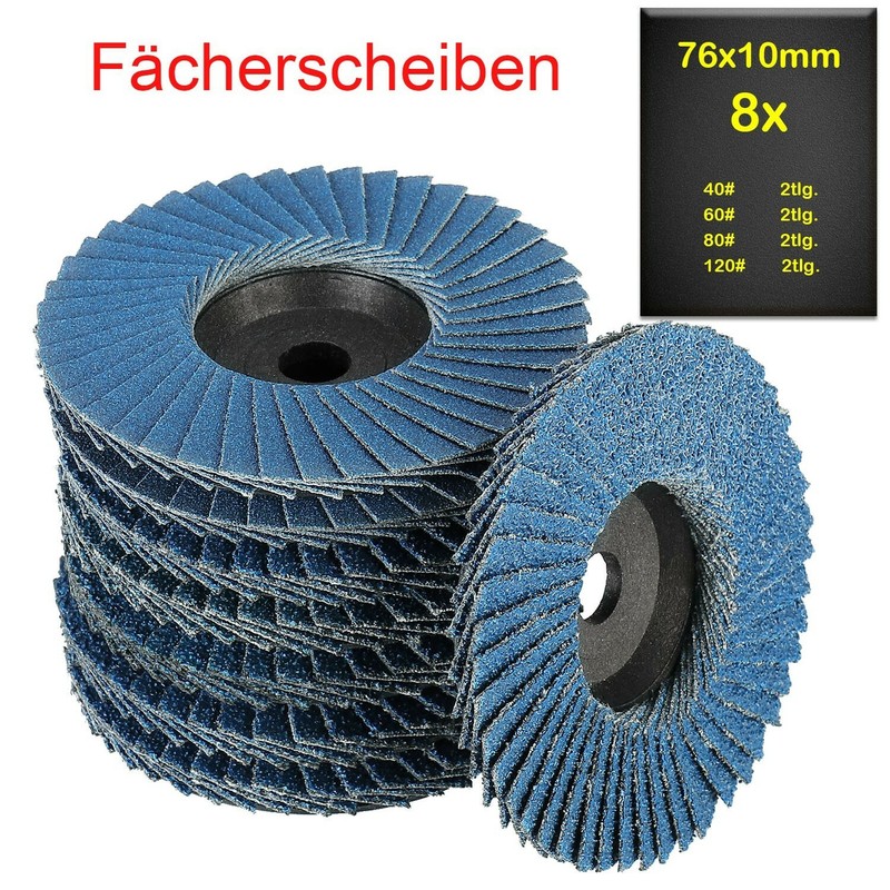 FÃ¤Cherscheiben 76mm 8 StÃ¼Ck Blau Schleifscheiben K40/60/80/120 Edelstahl Holz De