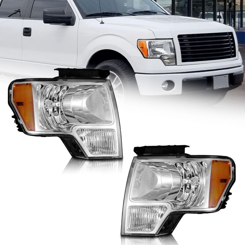 WEELMOTO Headlights For 2009-2014 Ford F-150 F150 Pickup Headlamps Left+Right