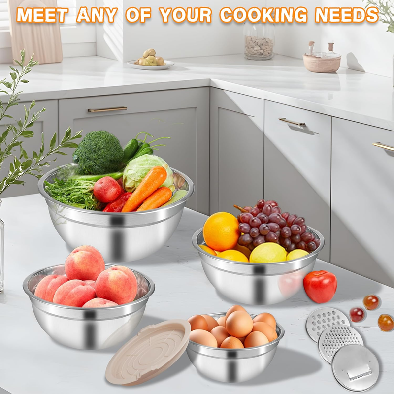Mixing Bowls with Airtight Lids for Kitchen, 7 Piece Stainless Steel Metal Nesti