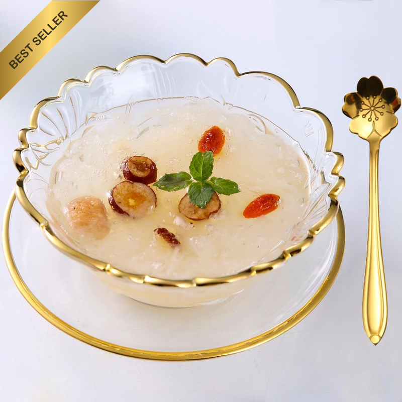 3pc Lovely Glass Dessert Bowl Set with Saucer Spoon Crystal