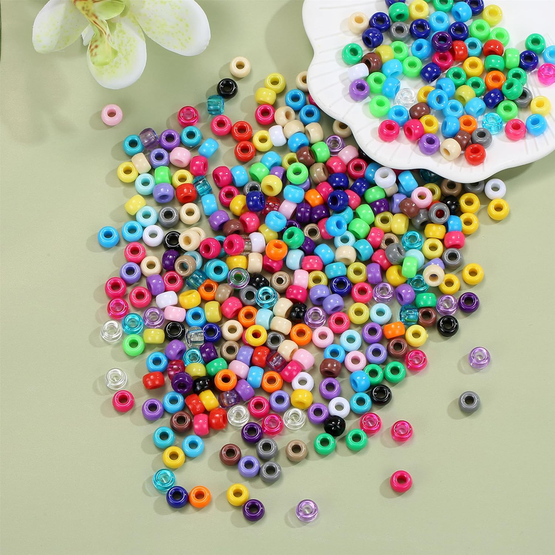 28 Colors 700pcs Pony Beads Set for Bracelets, 6x9mm Large Plastic Pony Beads Ka