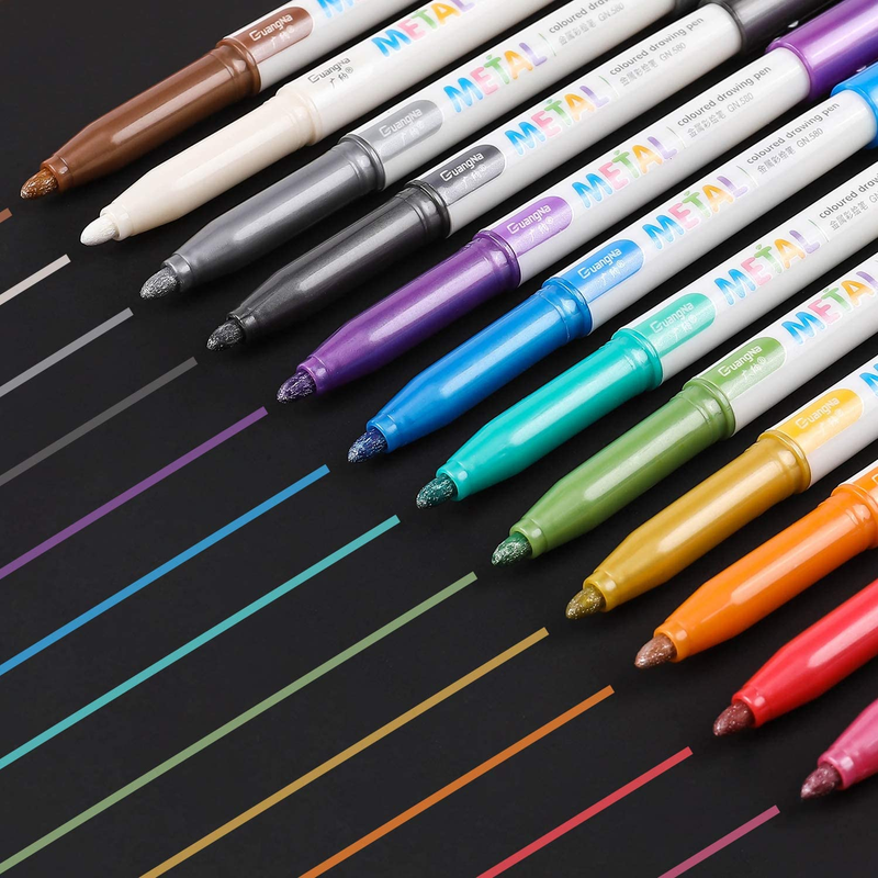 Metal Metallic Markers Medium Point Multicolor for Black Paper Set of 12
