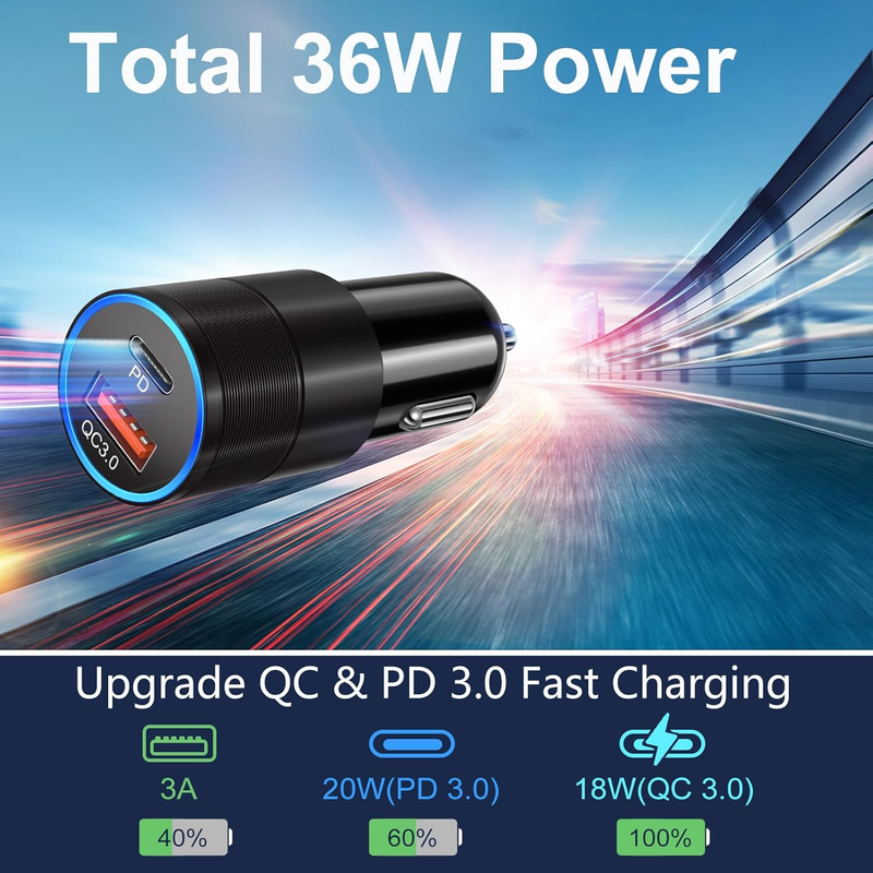 USB C Car Charger Adapter, 2 Pack 36W Dual Port 12V Car Charger USB C Fast Charg