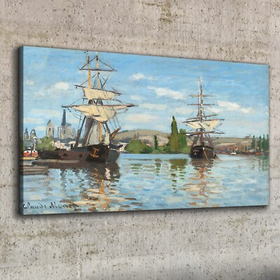Canvas Print 100x50 Ships Riding on the Seine of Rouen Claude Monet Wall Art
