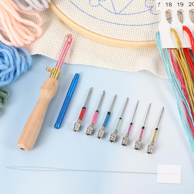 10Pcs Punch Needle Kit, Adjustable Punch Needles Embroidery Pen Tool with 7 Size