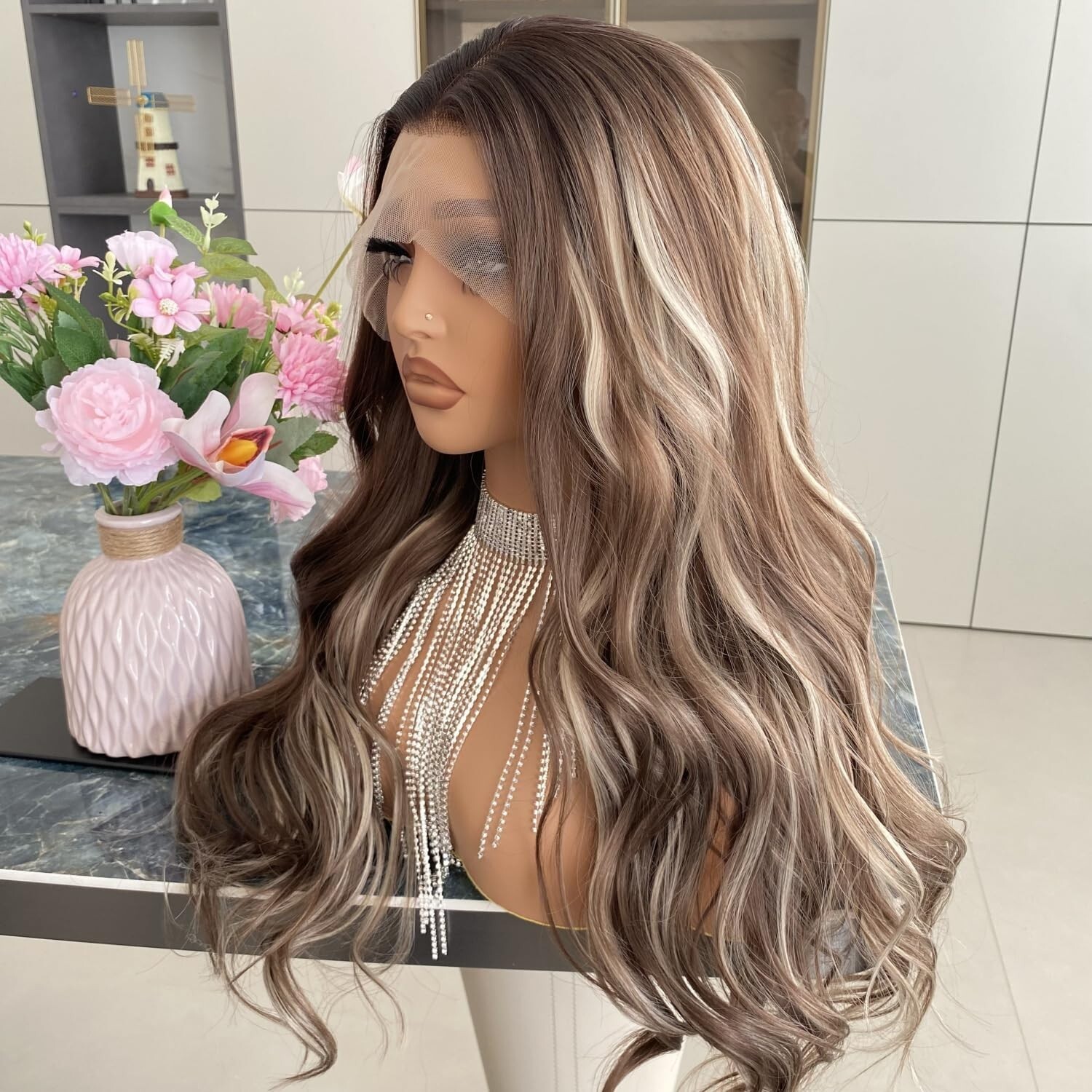 Ash Blonde Brown Wig Wavy 13x4 Lace Front Human Hair Wig