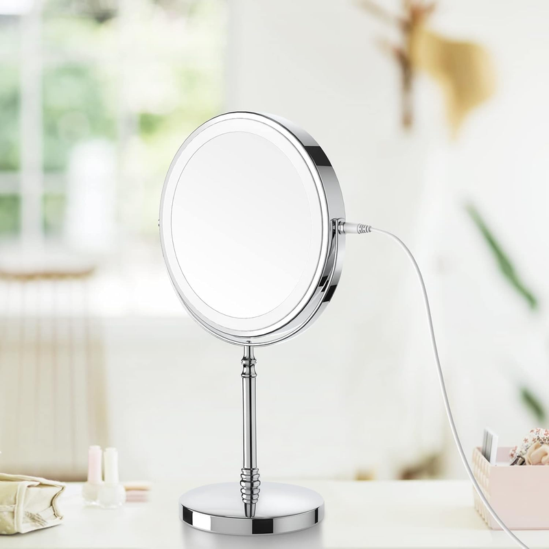 Lighted Makeup Mirror, 8" Rechargeable Double Sided Magnifying Mirror with 3 Col