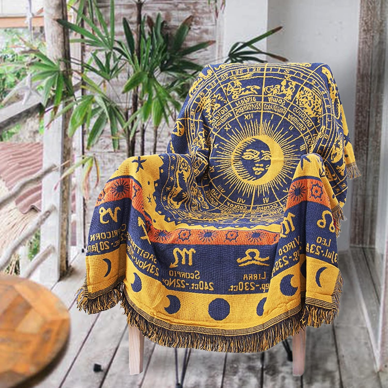 AMIDA Hippie Throw Blanket Sun Moon Stars Boho Throw Blankets Celestial Tapestry