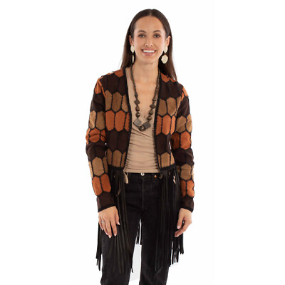 Pre-owned Scully Womens Artful Leather Patch Multi-color Leather Leather Jacket In Multicolor