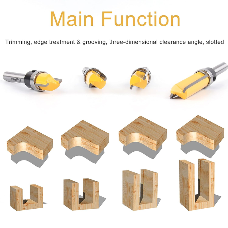 4PCS Pattern Flush Trim Router Bit Set 1/4" Shank, Professional Carbide Top Bear
