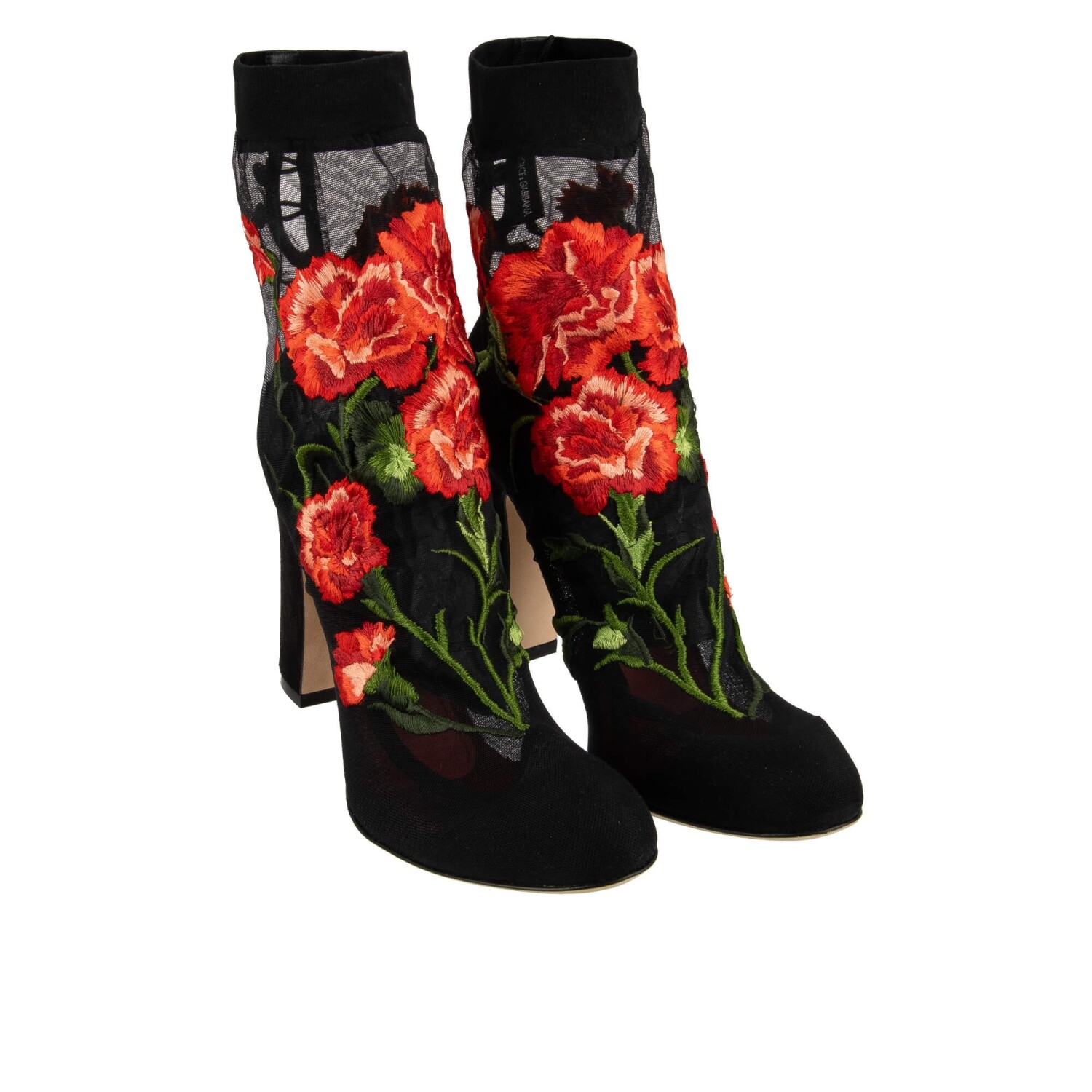 Туфли-лодочки с вышивкой в виде цветов гвоздики Dolce & Gabbana на каблуке Vally Красный, черный 13690